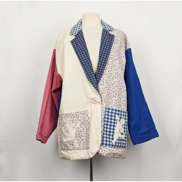 Cat Lady Jacket Calico Checked Plaid Patchwork  Handmade Misses Size 16 - Picture 1 of 7